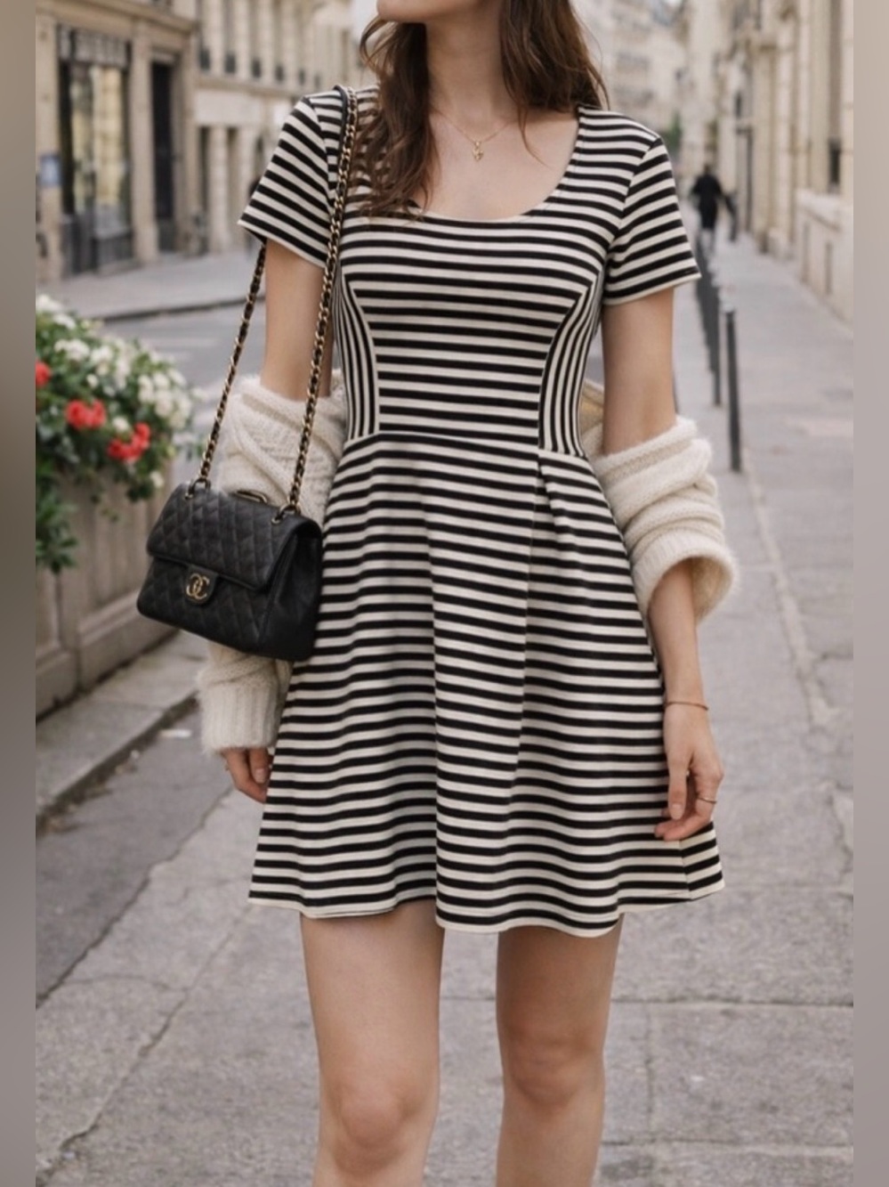 Madewell Black & White Striped Fit & Flare Dress Size 4 Parisian Chic Clean Girl